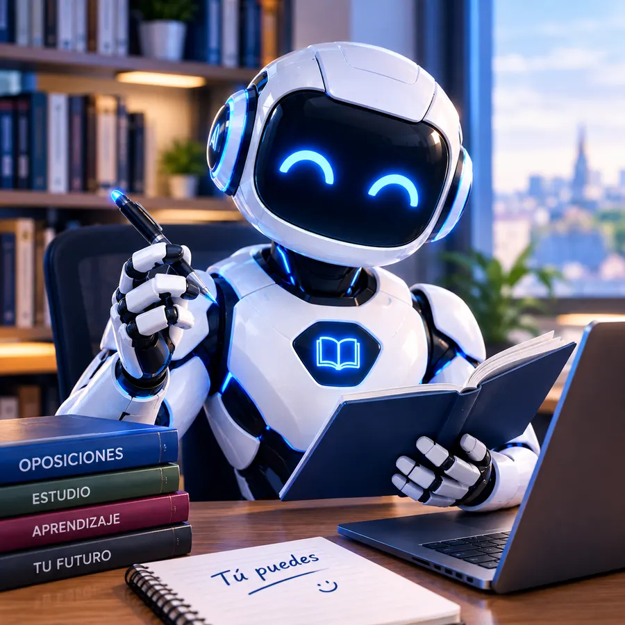 El robot tutor de Oponauta leyendo un temario